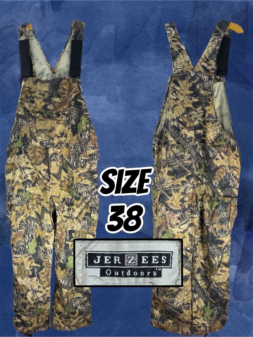 JERZEES Outdoors Camo Overalls Bib Size 38 Brown Beige